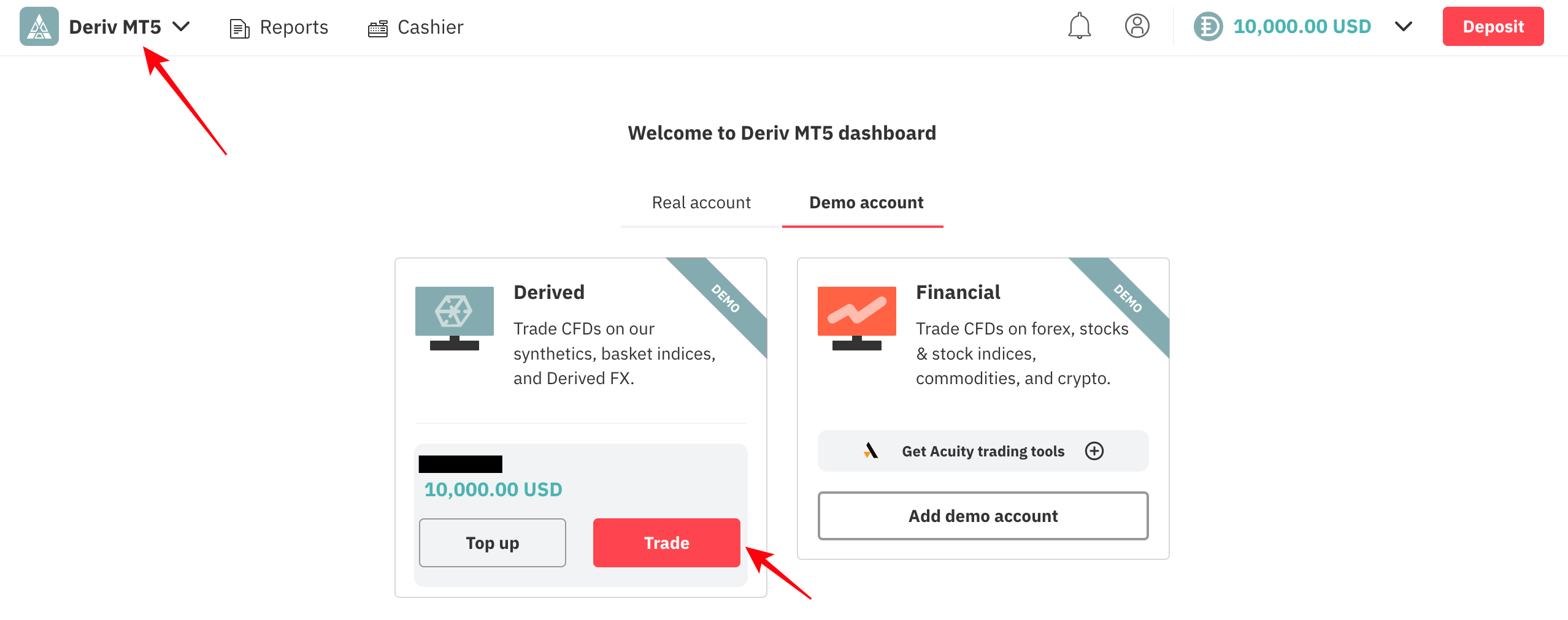 How to trade on the Deriv MetaTrader 5 demo account